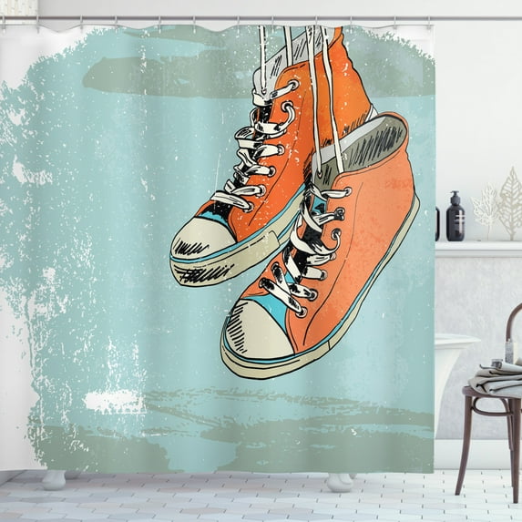 Ambesonne Modern Shower Curtain, Vintage Punk Sport Shoes, 69"Wx75"L, Orange Pale Blue