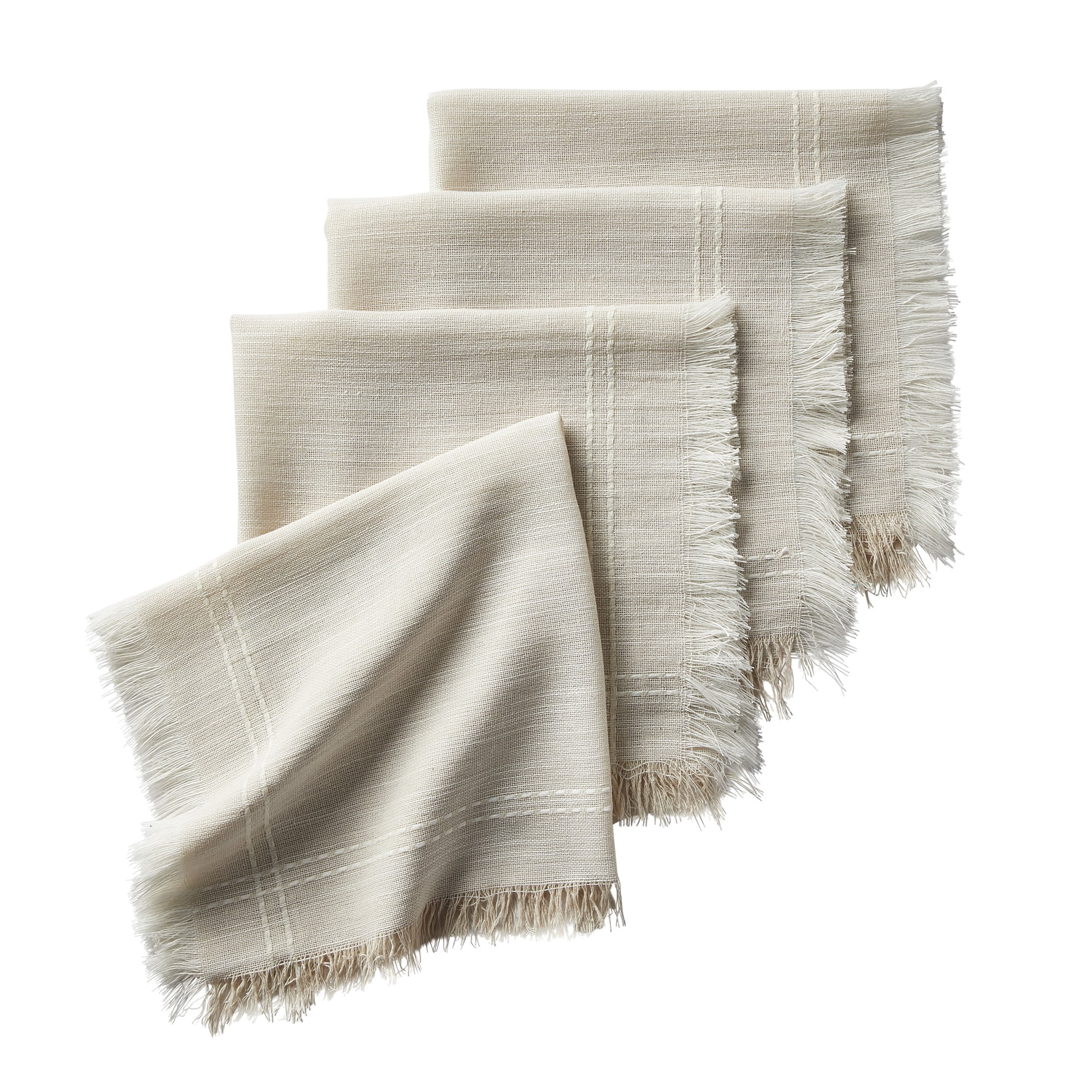 (2 pack) Better Homes & Gardens BG FRINGE 4PK NP - 20 x 20 - Beige - 57% Polyester/43% Cotton