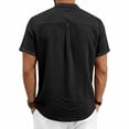thumbnail image 4 of Timoontee Man Solid Color Casual Short Sleeved Half-buttoned Open And Close Vintage Standing Collar Top Black XL, 4 of 9