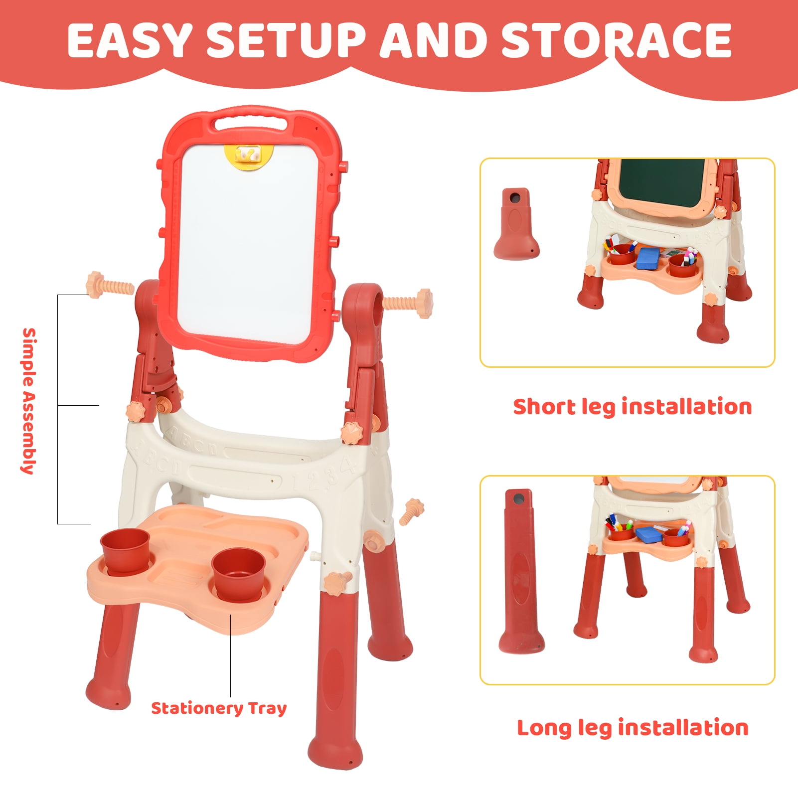 Kids Easel for Toddlers Age 3+, Art Magnetic White Board & Chalkboard Double Side Adjustable Stand, Drawing Writing Learning Educational Toy for 3 4 5 Year Boys Girl Birthday Gifts, Pink