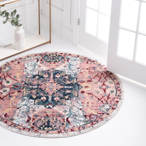 Unique Loom Sumter Collection Area Rug - Aiken (10' 2" Round Pink/Navy Blue)