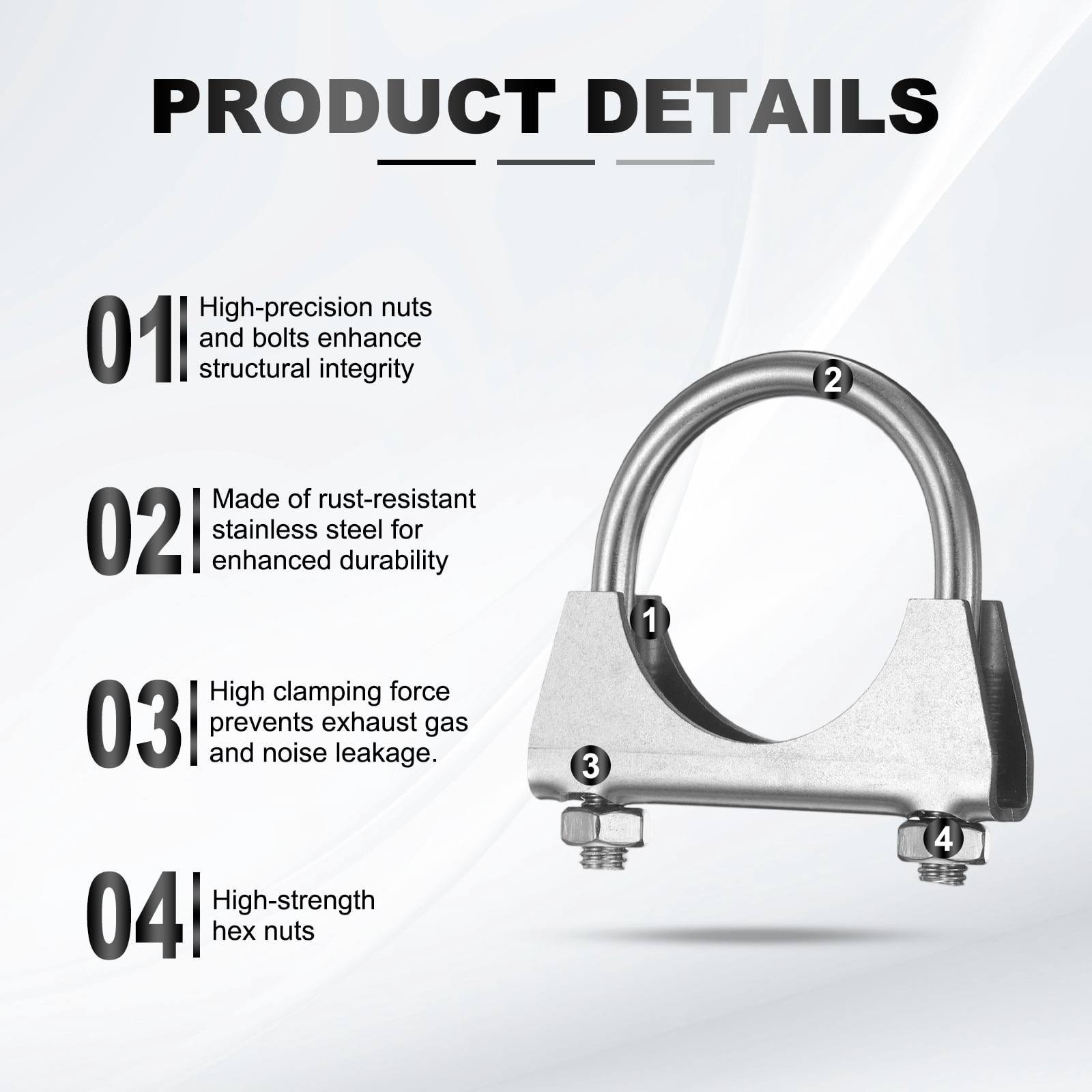 Uxcell 2pcs U Bolt Muffler Exhaust Clamp 51mm/2.01" 304 Stainless Steel U-Bolt Clamps Muffler Tip Hook Saddle Exhaust Clip for Tip Pipes Connection