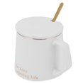 thumbnail image 2 of Taza de cerámica Fashon de 320ml, tazón taza de café con tapa, cuchara, regalo para el hogar y la Oficina, letra blanca, 2 of 8