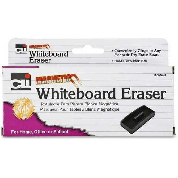 CLI Magnetic Whiteboard Eraser 2" Width x 5" Length - Used as Mark Remover - Built-in Marker Storage, Magnetic - Black - 1 / Each