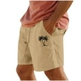 thumbnail image 2 of Mens Shorts Washed Crinkle Palm Tree Print Elastic Waist Straight-Leg Beach Shorts Khaki S, 2 of 4