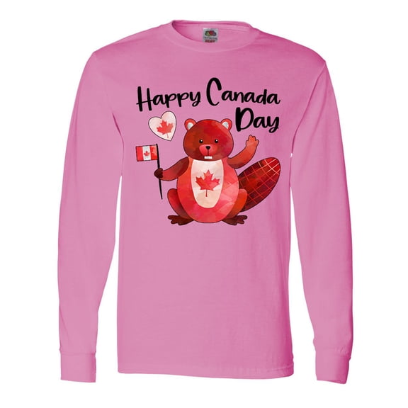Inktastic Happy Canada Day Cute Red Beaver with Canadian Flag Long Sleeve T-Shirt