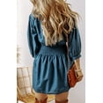 thumbnail image 2 of Prussian Blue 3/4 Sleeve Shirred High Waist Buttoned Mini Dress | [ZhiHiMeRi] | (US 12-14)L, 2 of 8