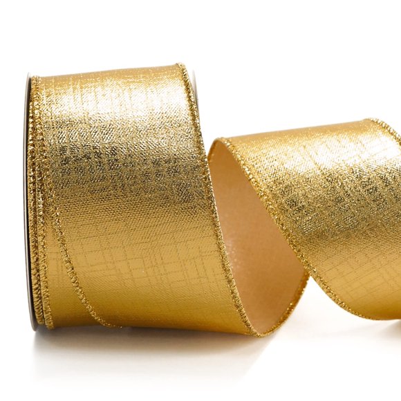 Cinta decorativa ALTIER, 6,35 cm x 9,1 m, con alambre metálico dorado