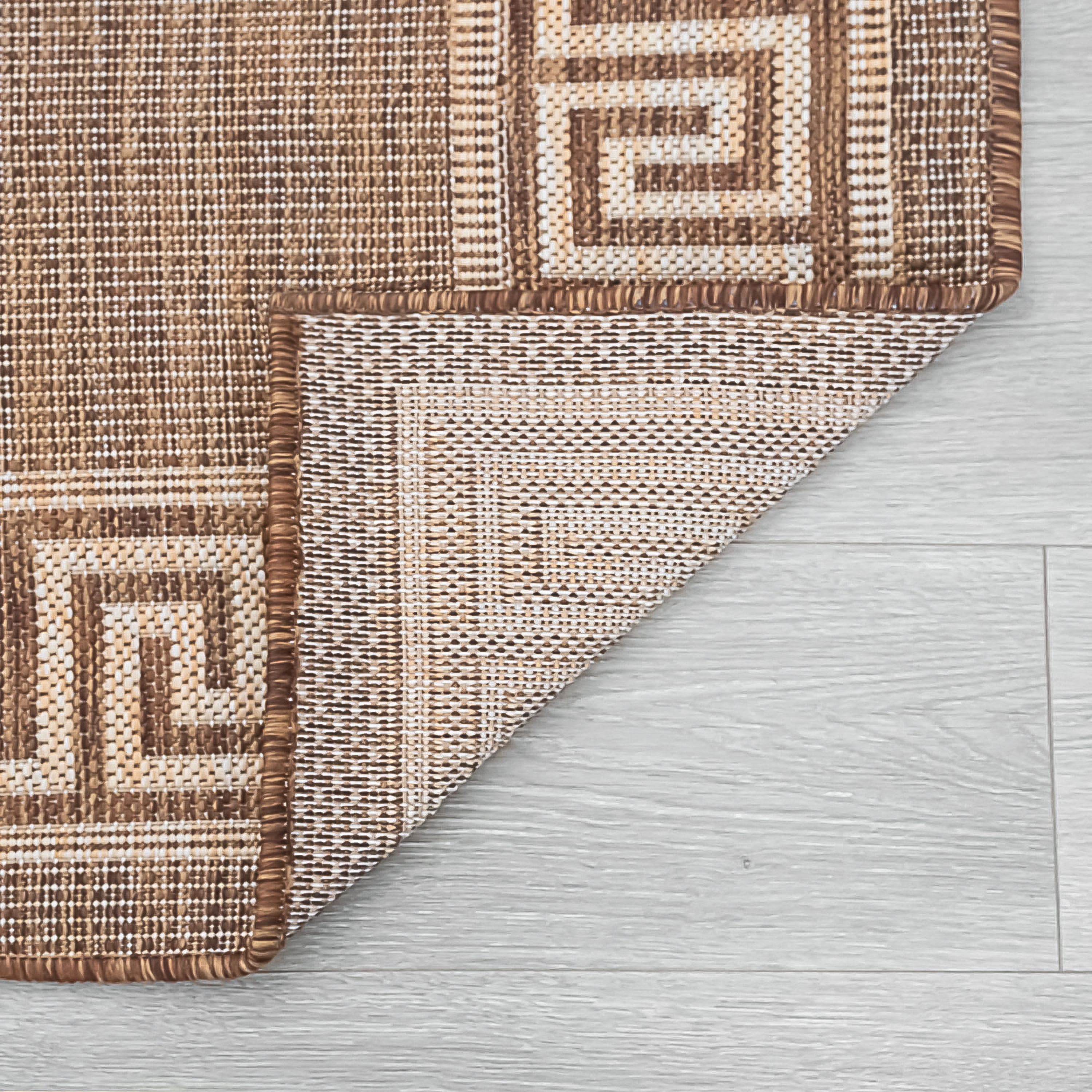 8x10 Water Resistant, Large Indoor Outdoor Rugs for Patios, Front Door Entry, Entryway, Deck, Porch, Balcony | Outside Area Rug for Patio | Brown, Greek Key | Size: 7'10'' x 10'2''
