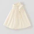 thumbnail image 3 of Efsteb Summer Dress for Girls Sleeveless Round Neck Cute Dress Casual Soild Color Pleated Dresses (Beige,4 Years), 3 of 8
