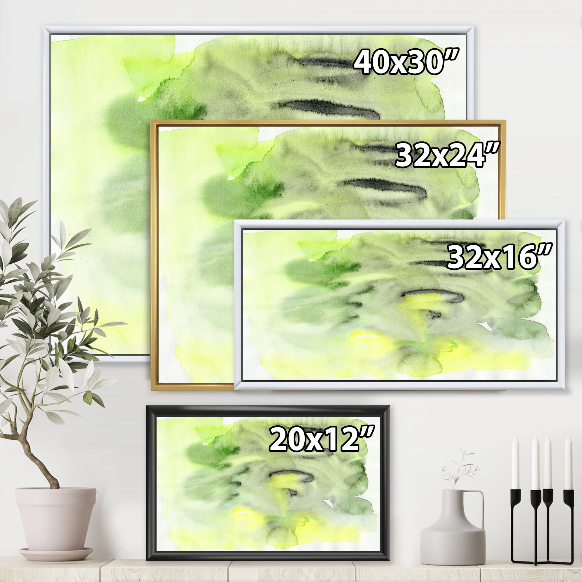 Designart 'Abstract Pond of Yellow and Green' Modern Framed Canvas Wall Art Print