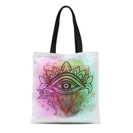 KDAGR Canvas Tote Bag Third Eye Dots Mandala Handcrafted Line Boho Chic Best Reusable Shoulder Grocery Shopping Bags (Best Echo Dot Speaker)