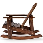 Gymax Kid Adirondack Rocking Chair Outdoor Solid Wood Slatted seat Backrest Coffee