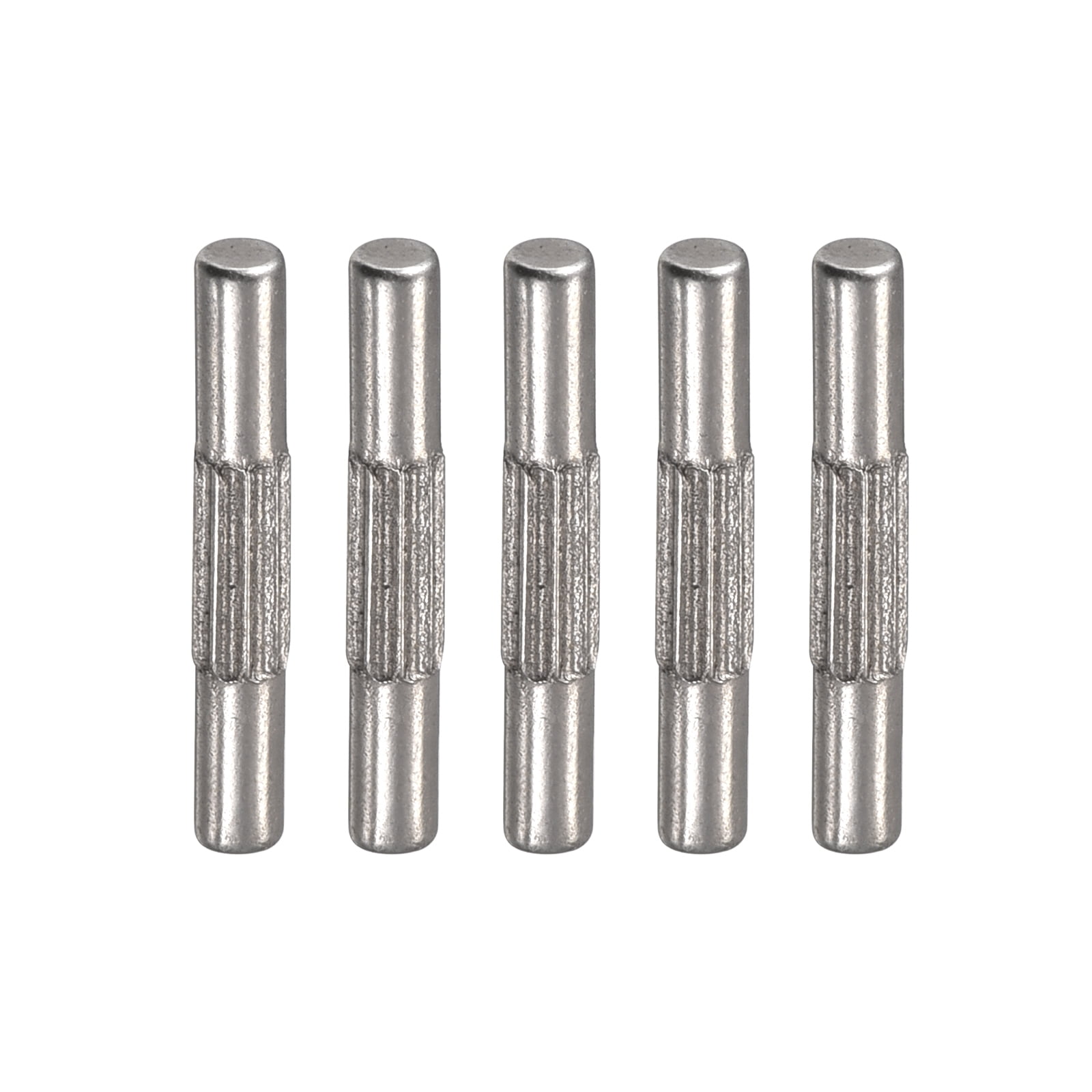 2x14mm 304 Stainless Steel Dowel Pins, 5 Pack Center Knurled Flat Chamfered End Pin