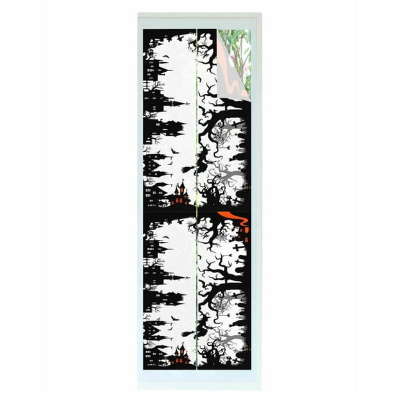 Window Privacy Film Halloween Stained Glass Window Film Decorative Sun Block Window Cover Scary Cartoon Black Castle Forest Trees Window Clings Static Adhesive Sticker for Bathroom 23.6"x78.7"