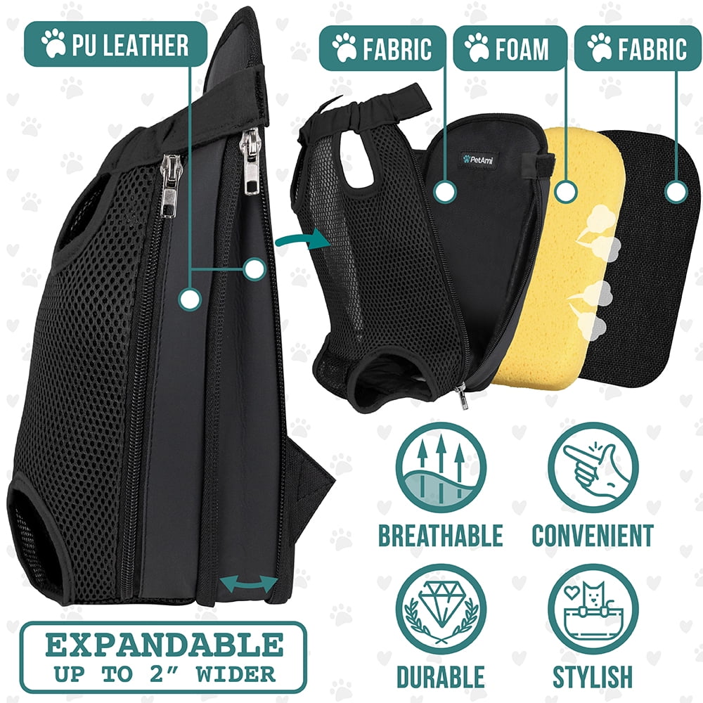PetAmi Dog Carrier Backpack, Adjustable Dog Pet Cat Front Carrier Backpack | Ventilated Dog Chest Carrier for Hiking Camping Travel, Sling Bag for Small Medium Dog Cat Puppies, Medium, 9-13 lbs, Black