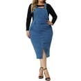 thumbnail image 1 of Vestido de mezclilla azul Agnes Orinda para mujer en tallas grandes con tirantes ajustables y corte clásico por encima de la rodilla 1X, 1 of 6