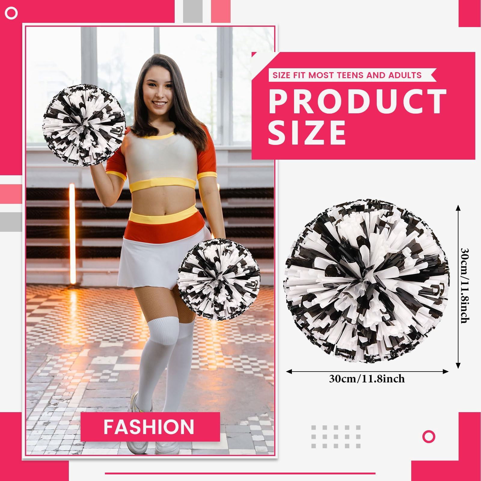 8 Pcs Cheerleading Pom Poms, Cheerleader Pompoms with Straight Handle Style,Fit for Team Spirit Sports Dance Cheering