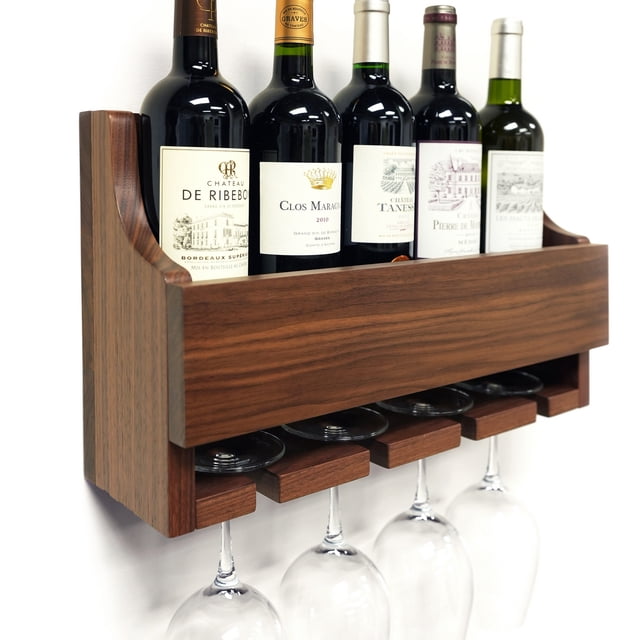 Rustic Natural Walnut Wine Rack and Long-stem Glass Holder - Bottle Organizer, Storage Display, or Home Decor 14