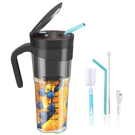 Portable Personal Blender for Shakes and Smoothies with 6 Blades USB Rechargeable Handle Straw Lid