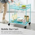 thumbnail image 5 of ZYPPP Outdoor Mobile Patio Bar Cart, Home Bar Serving Cart, BBQ Side Table w/ 2 Tier Storage, Wine Rack, Lockable Wheels - Teal, 5 of 9