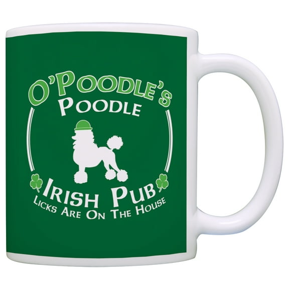 ThisWear Dog Owner Gift St Patricks Day Poodle Irish Pub Sign 11 ounce Coffee Mug Green