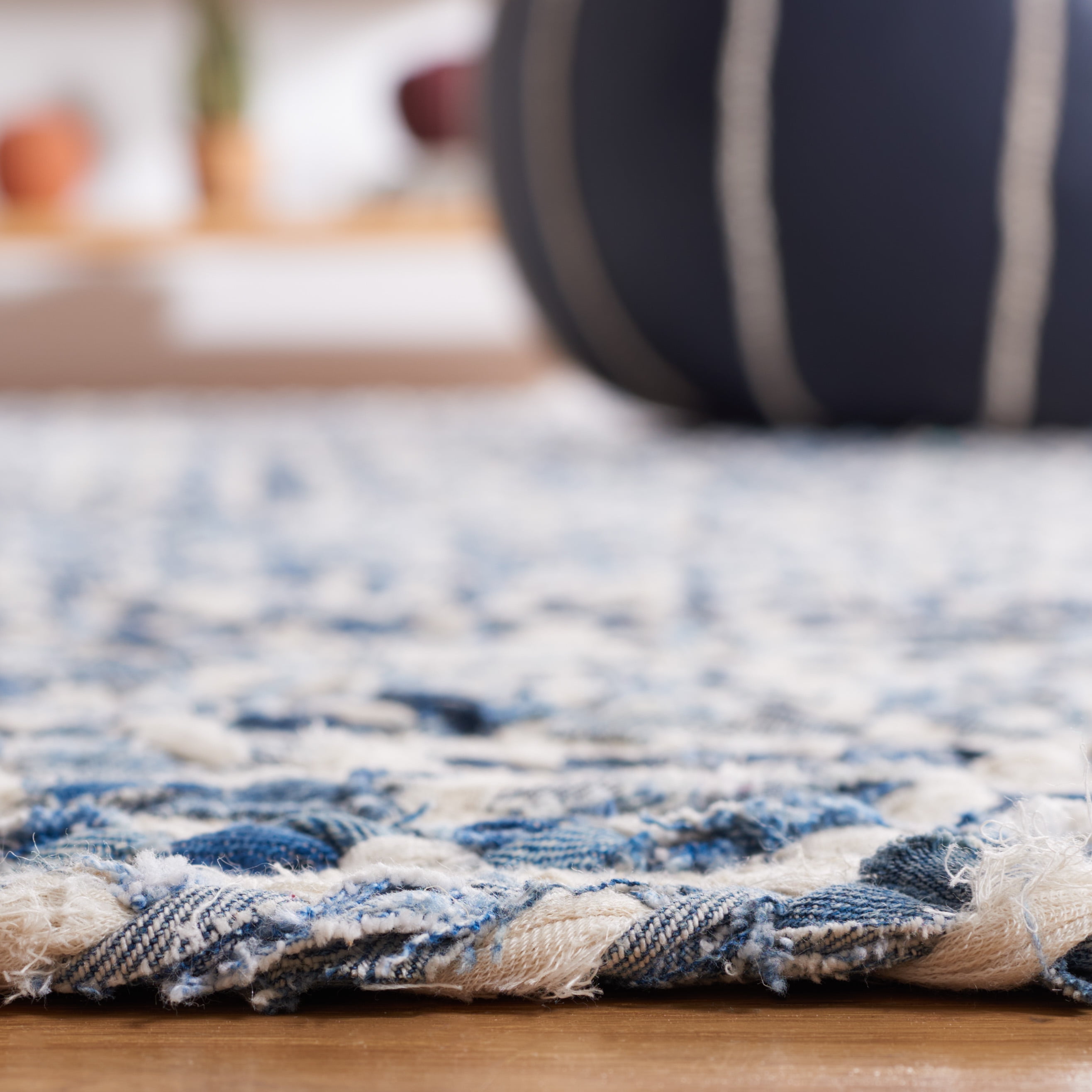 SAFAVIEH Braided Anabella Bordered Cotton Reversible Area Rug, Blue/Ivory, 9' x 12'