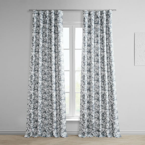 Half Price Drapes Floral Printed Botanic Grey Room Darkening Curtains for Bedroom(1 Panel),50W X 84L