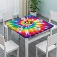thumbnail image 3 of Colorful Rainbow Tie Dye Spiral Pattern Square Fitted Tablecloth with Elastic Edge,Square Table Cover,Washable Elastic Table Cover for Home Kitchen Party Decor 36"x36", 3 of 6