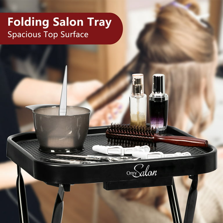 OmySalon Salon Folding Trolley, Hair Color Tray for Stylist, Rolling  Service Cart Beauty Styling Tattoo Barbershop Tools Storage Organizer 