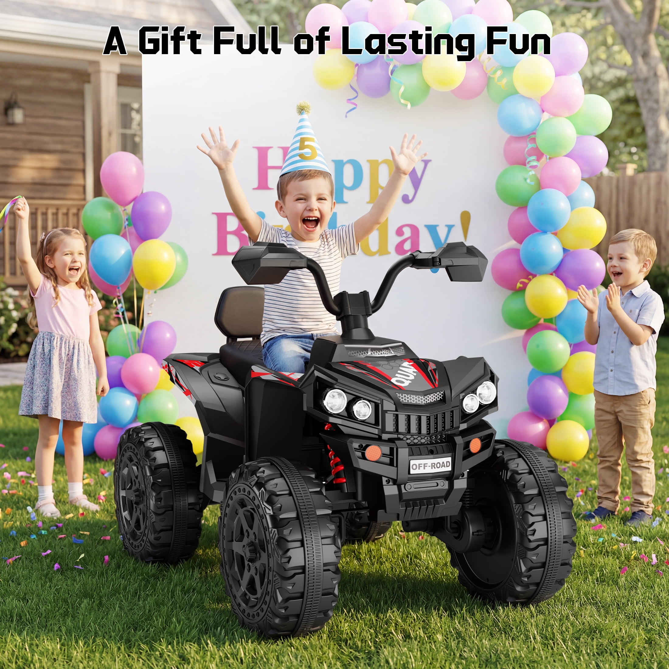 Wisairt 24V Ride on ATV Toys, 4WD Kids ATV 4-Wheeler for Big Kids with 2 Seater, Electric Quad 800W Motor, Black