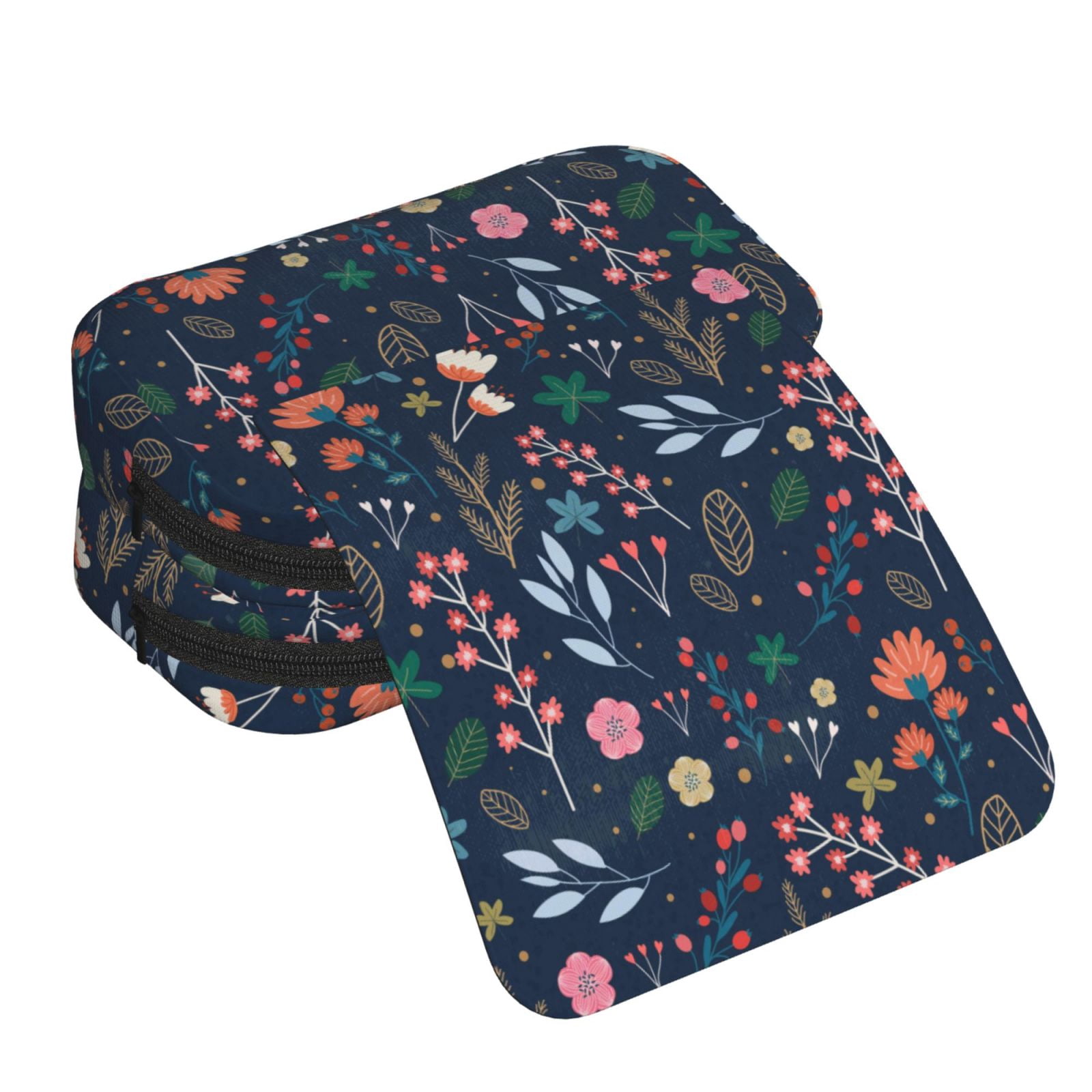 Rateoe Colorful Flowers Pattern Double Clamshell Pen Case, Storage Organizer with Two Zipper Compartments– Holds Up to 50 Pencils & Pens