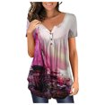 thumbnail image 2 of SMihono Hauts pour Femmes Été Décontracté Chic Manches Courtes Ouvert Bouton Col Rond Ample Tunique Plissée Blouse T-shirt Oversize pour Femmes, 2 of 7