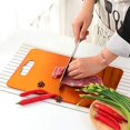 thumbnail image 3 of Kitchen Cutting Board, Stainless Steel Orange Red Durable Chopping Board, Butcher Block Board with Easy Grip Handle for Meat, Fruit, Vegatable, Cheese (14 x 10 inch), 3 of 6