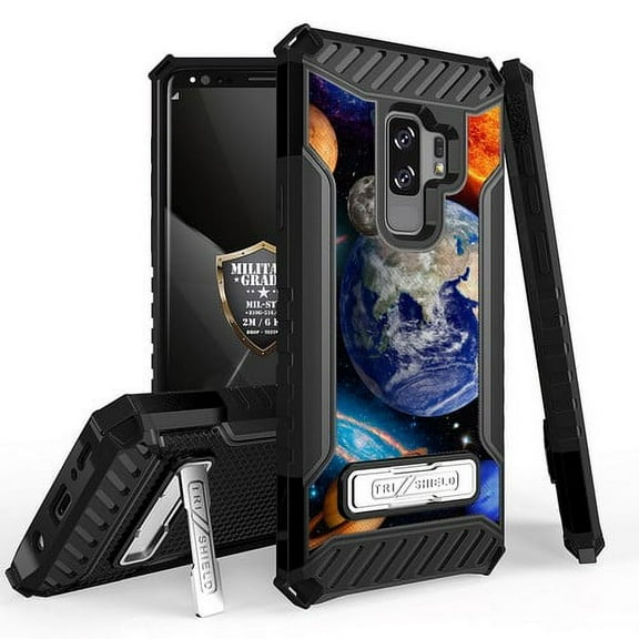 Galaxy S9 Plus / Galaxy S9  Case, Trishield Durable Shockproof High Impact Rugged Armor Phone Cover with Kickstand for Samsung S9  Only White/Printed Solar Planet Galaxy