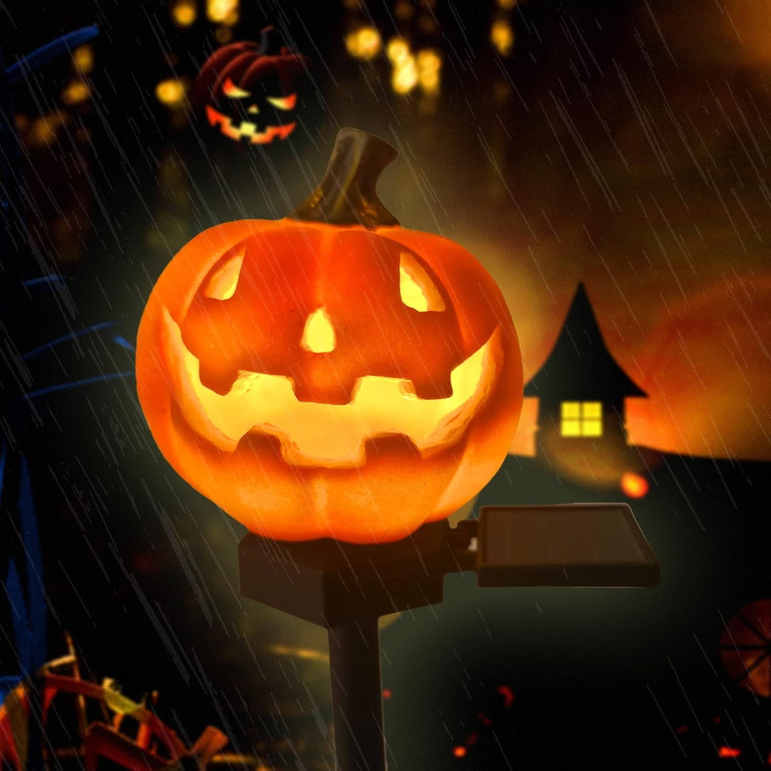 2 Pcs Halloween Solar Pumpkin Stake Lights Outdoor Halloween Pumpkin Pathway Lights Decorations Waterproof Pumpkin Stake Lamps for Garden Balcony Yard Lawn Pathway Home Party Decoration