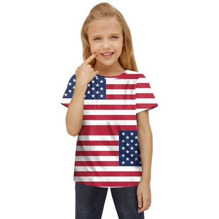 

KI-8jcuD Girl Tops Kids Toddler Children Unisex Spring Summer Active Fashion Daily Daily Indoor Outdoor Print Short Sleeve Tops American Independence Day Tshirt Clothing Camisole Girls Top For Baby