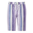 thumbnail image 2 of Voguele Women Summer Bermuda Shorts Knee Length Drawstring Striped Pants Casual Loose Straight Leg Shorts Purple 2XL, 2 of 3
