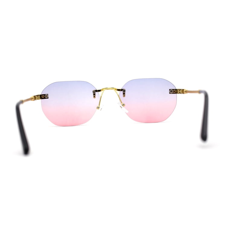 Art Nouveau Luxury 90s Rimless OG Oval Sunglasses Gold  display picture 2