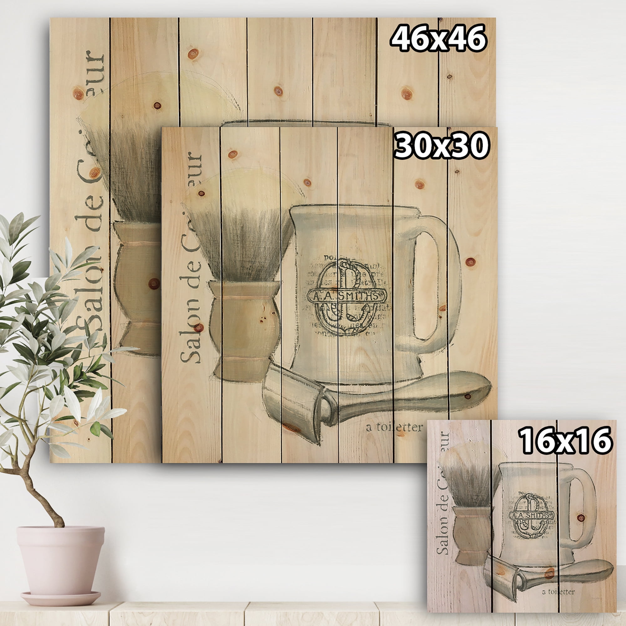 Designart 'Perfume Glam Bathroom III' Traditional Bathroom Print on Natural Pine Wood