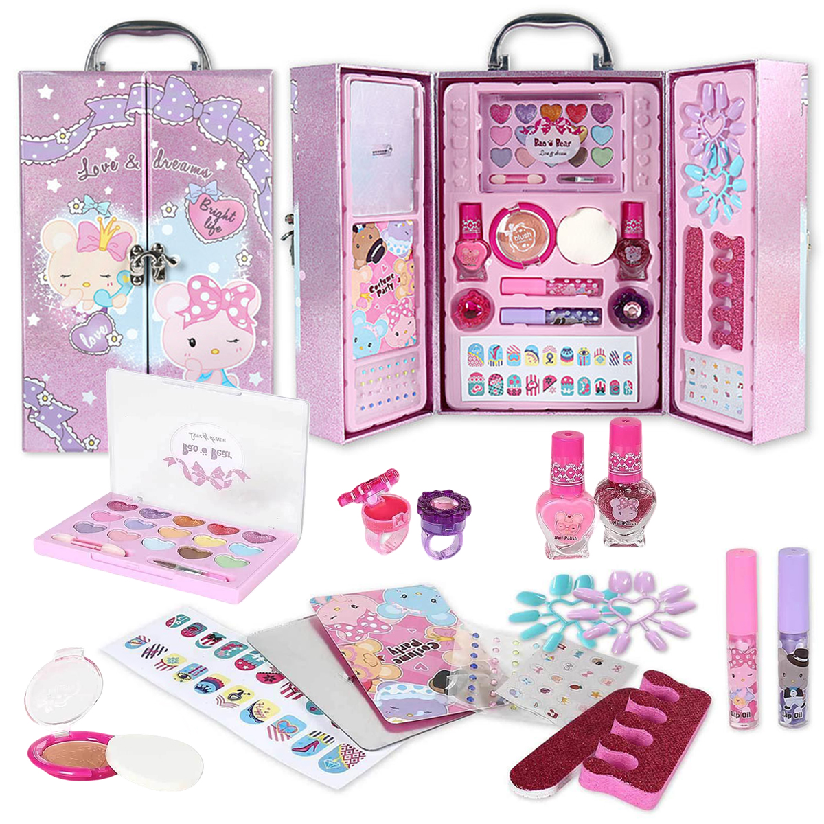 Tzgsonp Washable Makeup Beauty Toy Set with Portable Cosmetic Box