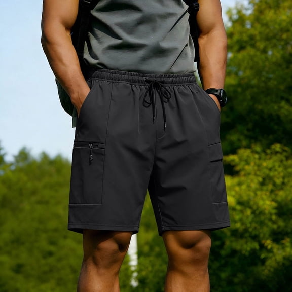 SOOMLON Mens Quick Dry Short Cargo Pants Big and Tall Shorts with Zipper Pockets Elastic Waist Sweat Shorts Gym Shorts