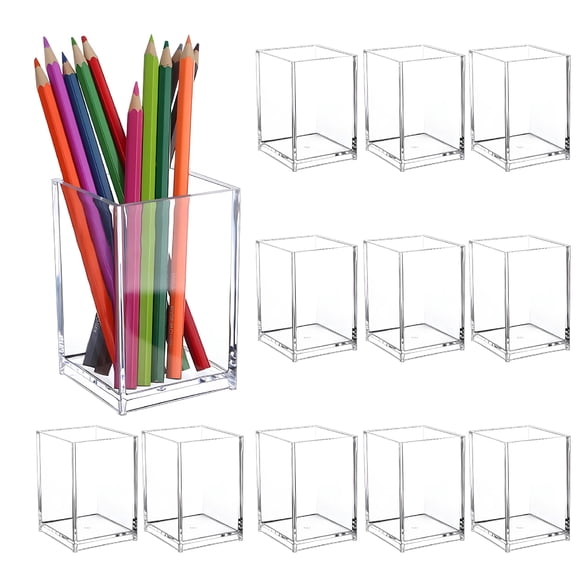 IBEQUEM 12PCS Acrylic Pen Holder, Clear Pencil Organizer for Desk, Makeup Brush Storage for Classroom,Home,Office Stationery