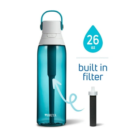 Brita 26 oz Sea Glass Plastic Filtered Water Bottle, Reduces Chlorine, Leak Proof with Straw