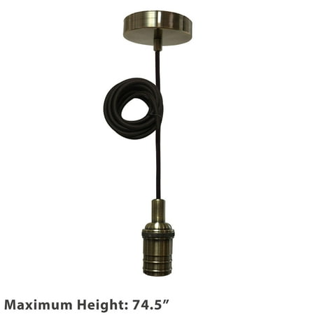 

Royal Designs Vintage-Style Antique Brass Keyless Pendant Light Socket and Canopy with Brown Rayon Fabric Cord
