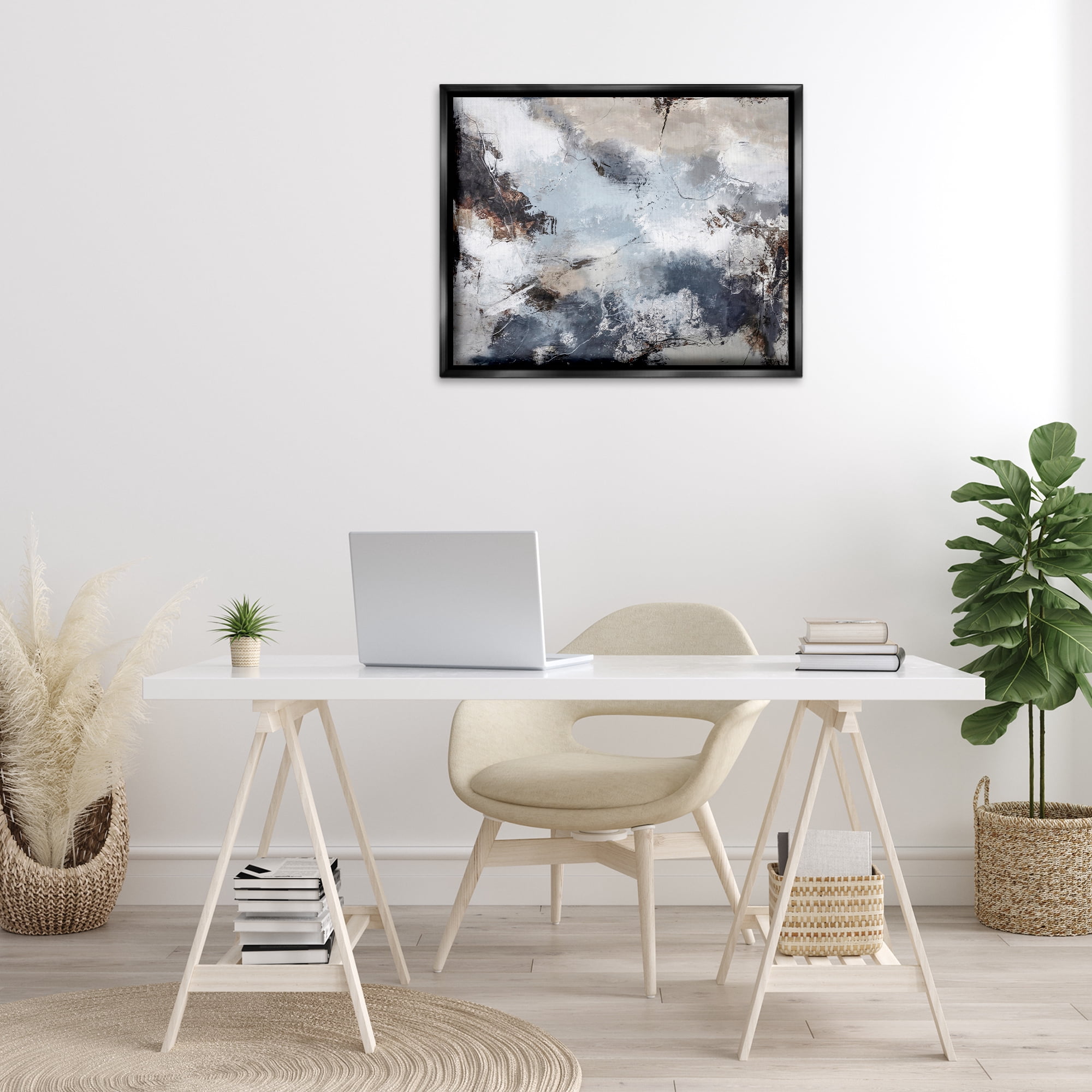 Stupell Industries Grey Organic Abstract Abstract Painting Black Floater Framed Canvas Art Print Wall Art, 31 x 25