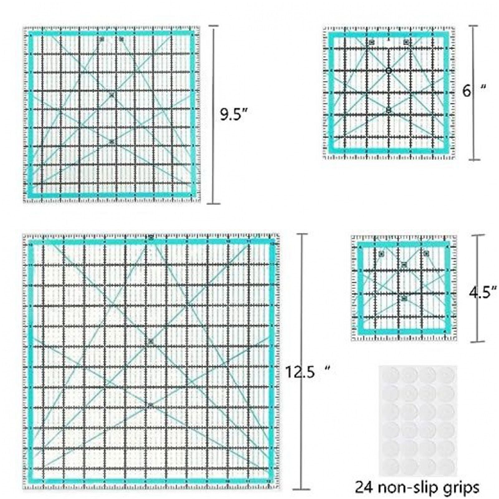 4Pcs Clear Acrylic Quilting Ruler Set with Measurement Markings for Fabric Cutting, Sewing, Dressmaking Projects