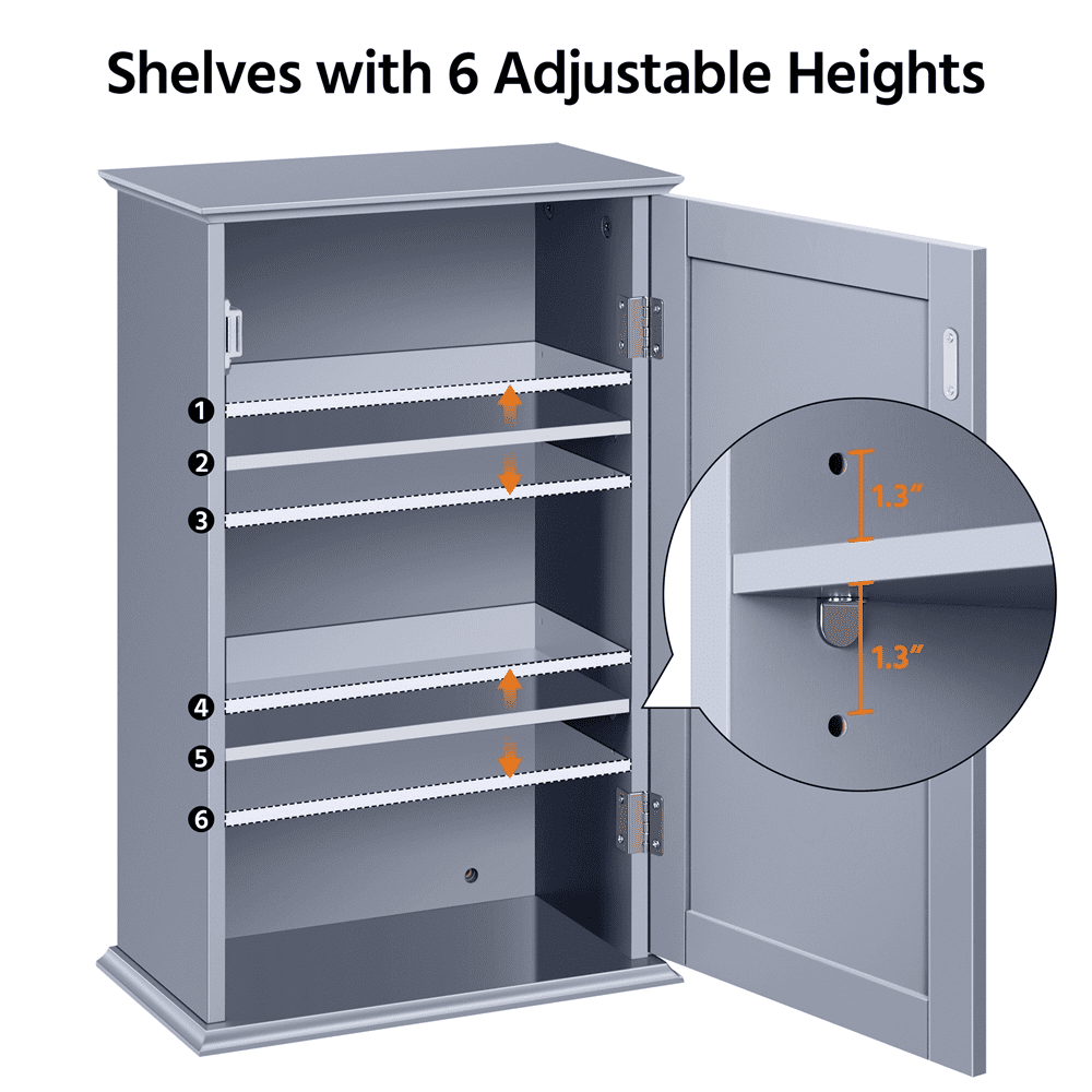 Fullfurnique 3 Tier Adjustable Cabinet for Bathroom/Kitchen/Living Room, Gray