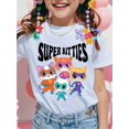 thumbnail image 1 of Camiseta Junior SuperKitties Ginny Bitsy Boots ¡Despega! - 100 % algodón, manga corta, con dibujos de gatos superhéroes y gráfico de aventura espacial, ropa informal unisex, 1 of 5