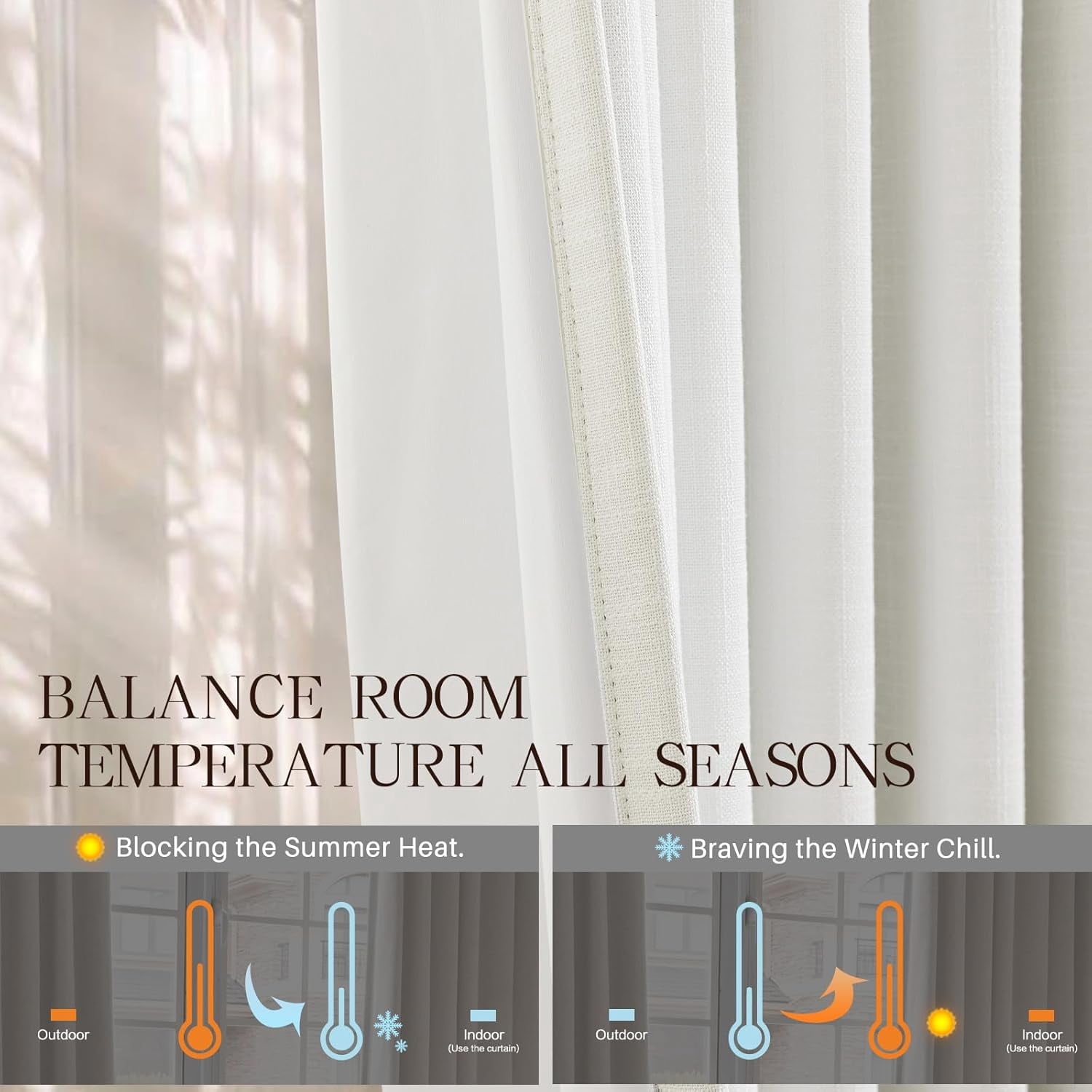 Galenzoov 40×84 inch Pinch Pleated Linen Curtains - 100% Black Out, Thermal Insulated Living Room Bedroom Curtain Double Layer Room Darkening Drapes with Hooks, 2 Panels, Ivory